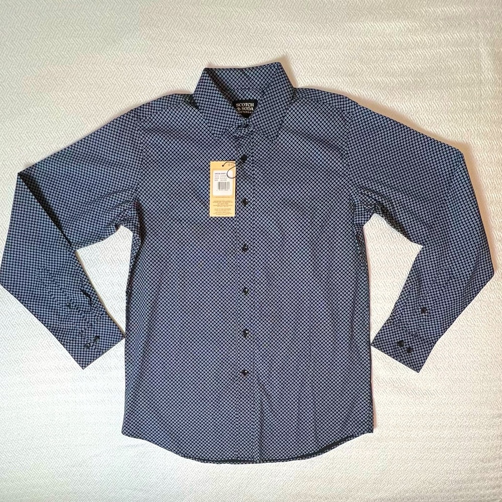 Scotch & Soda Button-down Dress Shirt Black & Blue, Men’s Size 16.5